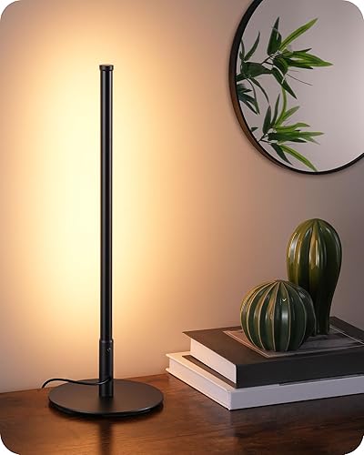 EDISHINE LED Table Lamp, Minimalist Bedside Lamp with 3 Dimmable Color Temperature, Touch Controller, Corner Light for Bedroom Nightstand, Living Room, Gift, Reading, Metal Finish, Black, 6W - Black