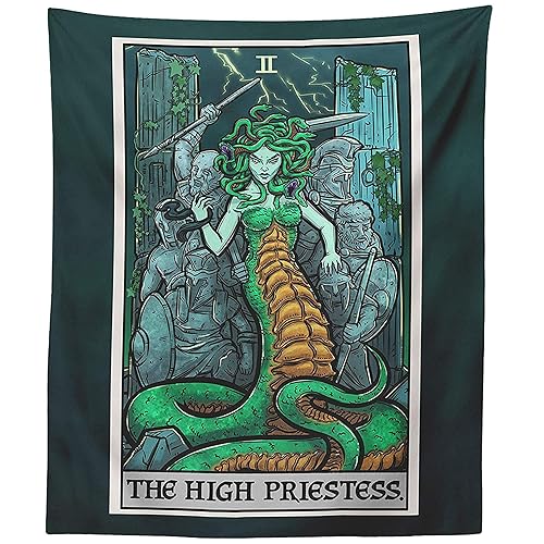 The High Priestess Tarot Card Tapestry - Medusa - Greek Mythology Home Decor Wall Hanging (60" x 50") - 60" x 50"