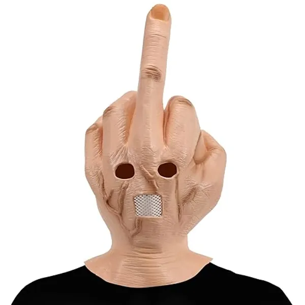 Varuotu Middle Finger Mask Realistic Funny Mask Middle Finger Funny Head Mask Halloween Costume Cosplay Latex Props