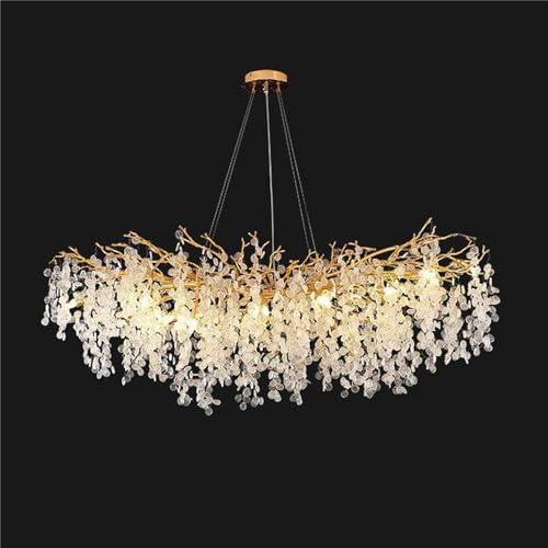 Moderner Kristall-Ast-Kronleuchter, L 100 Cm, Große Goldfarbene, Lineare, Rechteckige Kristall-Hängeleuchte Für Den Innenbereich, Für Esszimmer, Küche, Insel, Wohnzimmer, Schlafzimmer,Leaf - Leaf