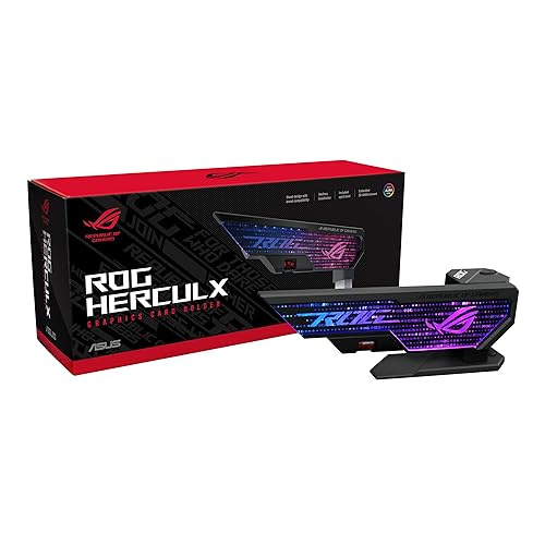 ASUS ROG Herculx - Soporte para Tarjetas gráficas (Instalación sin Herramientas, Nivel de Burbuja magnética incluida, Integridad Estructural para Las gráficas más Pesadas, 72-128mm, Aura Sync) Negro - ROG Herculx - Accesorio - Negro