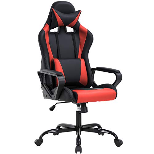 Gaming Chair Racing Chair Office Chair Ergonomic High-Back Leather Chair Reclining Computer Desk Chair Executive Swivel Rolling Chair with Adjustable Headrest Lumbar Support for Women, Men - Red