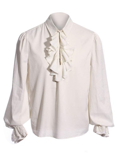 Bbalizko Mens Pirate Shirt Vampire Renaissance Victorian Steampunk Gothic Ruffled Medieval Halloween Costume Clothing - Medium White