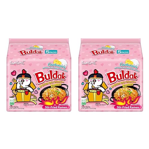 Samyang Buldak Hot Spicy Chicken Ramen Noodle Korean Stir-Fried Ramen, Carbonara Flavor, 4.58 OZ(130g), Pack of 10 - 4.58 Ounce (Pack of 10)