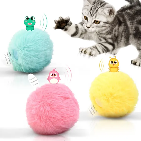 Potaroma 3 Pack Fluffy Plush Cat Ball Toys, Interactive Chirping Balls Cat Kicker Toys, 3 Lifelike Animal Chirping Sounds, Fun Kitty Kitten Catnip Toys for Cat Exercise - Classic