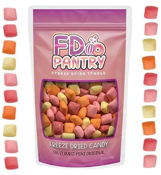 Freeze Dried Fruit Bursts Candy - Mini Original Hard Candy Mix 5oz Treat Snack Gift Bag Cherry, Strawberry, Lemon, Orange Candies Freeze-Dried Candies