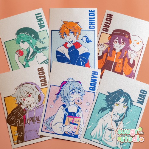 Genshin Mini Prints Vol. I, Venti Childe Hutao Razor Ganyu Xiao - Set of 5
