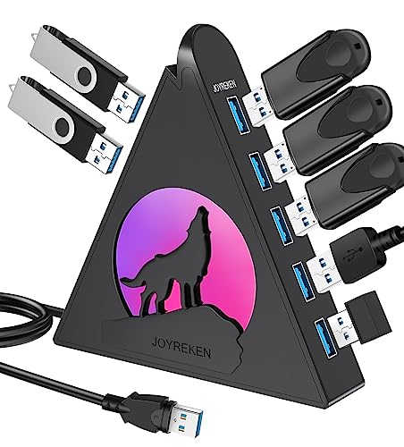 7 Port USB Hub, JoyReken USB 3.0 Hub with 2 FT Long Cable, Vertical USB Exrension Hub for Laptop, MacBook, Xbox, PS4/5, Flash Drive, XPS, PC, Flash Drive, Game Console, Printer, Camera,Keyborad, Mouse - 7 Port USB 3.0 - HowlingWolf