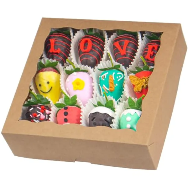 TEMLQPACK 30pcs 8x8x2 Inches Brown Bakery Boxes with Window Cookies Boxes Chocolate Covered Strawberries Boxes Pretzel Boxes Cakesicle Browines Boxes for Christmas - 30 - Brown