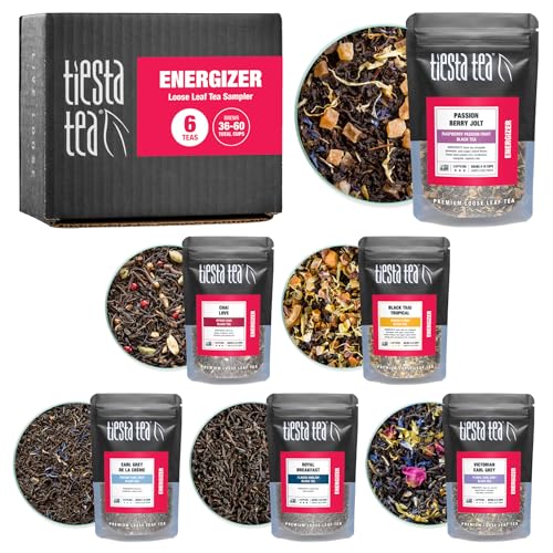 Tiesta Tea - Energizer Tea Sampler Set | High Caffeine Hot & Iced Tea, Up to 60 Cups | Premium Loose Leaf Variety Pack with Black & Chai Tea - 6 Resealable Sample Pouches - Black Tea Sampler Set