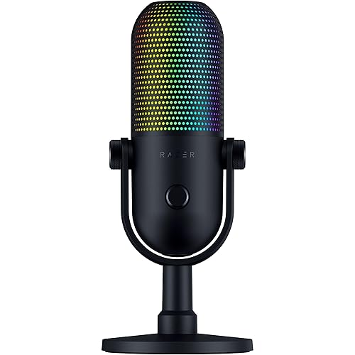 Razer Seiren V3 Chroma RGB USB Microphone: Stream & Game Reactive Lighting - Tap-to-Mute Sensor - Condenser Mic - Digital Gain Limiter & Shock Absorber - PC, Discord, OBS Studio, XSplit - Black - Black