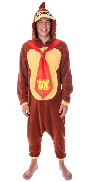 Donkey Kong Adult Microfleece Costume Kigurumi Union Suit One-Piece Pajama Outfit