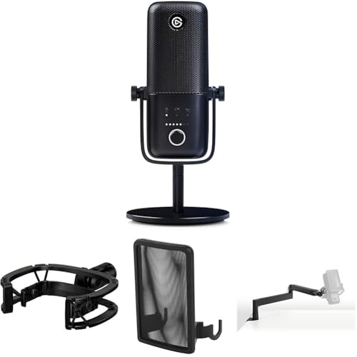Elgato Pro Audio Set - Premium USB Condenser Microphone with Shock Mount, Pop Filter and Low Profile Mic Arm, for Streaming, Podcast, Gaming and Home Office, Free Mixer Software, for Mac, PC - Black - Complete Bundle