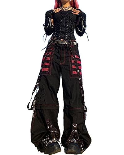 Harajuku Gothic Fashion Patchwork Black Jeans Punk Grunge Aesthetic Women Autumn Electro Pants Emo Printed Streetwear - Small - Black46