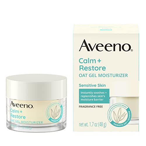Aveeno Calm + Restore Oat Gel Facial Moisturizer for Sensitive Skin, Lightweight Gel Cream Face Moisturizer with Prebiotic Oat and Feverfew, Hypoallergenic, Fragrance- and Paraben-Free, 1.7 oz - 1.7 Ounce (Pack of 1)