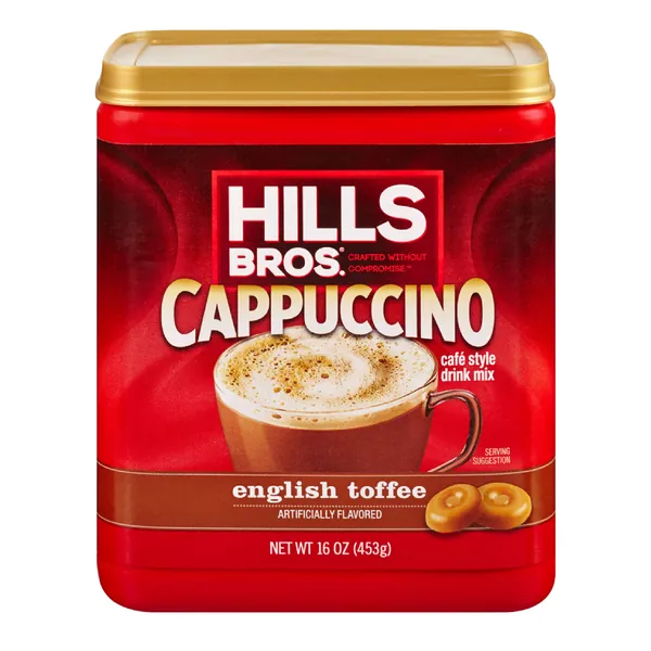 Hills Bros. Instant Cappuccino Mix, English Toffee Cappuccino Mix â€“ Easy to Use and Convenient â€“ Frothy, Decadent Cappuccino with a Buttery Toffee Flavor (16 Ounces, Pack of 1) - English Toffee 16 Ounce (Pack of 1)