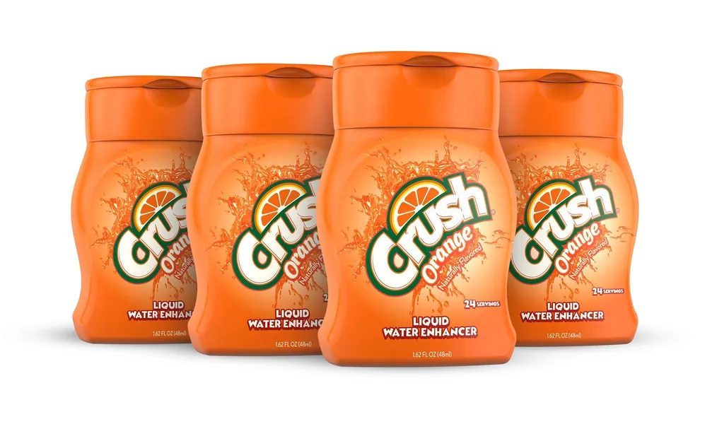 Crush, Orange, Liquid Water Enhancer – New, Better Taste! (4 Bottles, Makes 96 Flavored Water Drinks) – Sugar Free, Zero Calorie - Orange