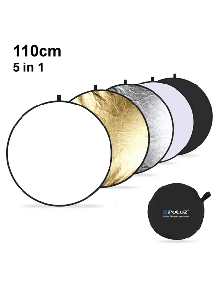 PULUZ 110cm 5 In 1 (Silver / Translucent / Gold / White / Black) Folding Photo Studio Reflector Board