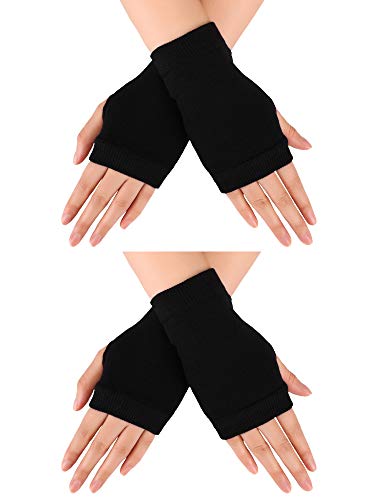 Fingerless Gloves with Thumb Hole - Black - 2 Pairs