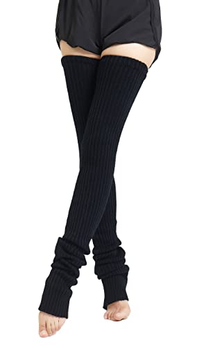 34 Inch Length Leg Warmers Knit Over the Knee Extra Long Winter Soft Thick Thigh High Footless Socks for Women - A01-black - 34 Inch
