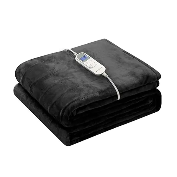 Wapaneus Heated Blanket Electric Blanket 72" x 84" Full Size with 10 Heating Levels and 12 Hours time Settings, Flannel Fast-Heating Electric Blanket, ETL Listed, Machine Washable, Black - Black - 72*84in