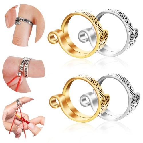 WLLHYF 4Pcs Breien Haak Loop Ring, Verstelbare Haak Loop Ring Haak Gevlochten Breien Ring Garen Gids Vinger Houder Breien Craft Accessoires Gereedschap Voor Moeder Oma Presents