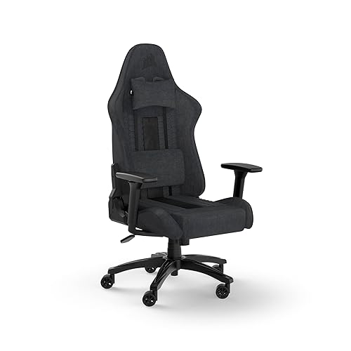 Corsair TC100 Relaxed Gaming Chair - Fabric - Racing-Inspired Design - Lumbar Pillow - Detachable Memory Foam Neck Pillow - Adjustable Seat Height - Adjustable Armrests - Gray and Black - Gray and Black - Fabric