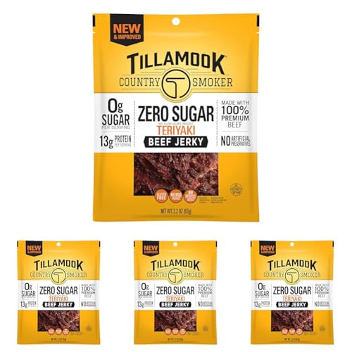 Tillamook Country Smoker Zero Sugar Keto Friendly Beef Jerky, Teriyaki, 2.2 Ounce (Pack of 4) - Teriyaki - 2.2 Ounce (Pack of 4)