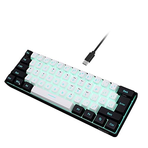 Snpurdiri 60% kabelgebundene Gaming-Tastatur, mechanisches Gefühl, kleine Mini, tragbare kompakte RGB-Tastatur für PC, Mac, Office, Gaming (61 Tasten, Schwarz-Weiß) - schwarz weiß