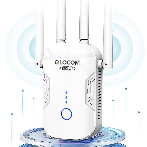 QLOCOM 2024 Neuestes WLAN Verstärker WLAN Repeater 1200Mbit/s, Dualband 5GHz & 2.4GHz WiFi Repeater Unterstützung WPS, WiFi Booster Kompatibel Allen WLAN Geräten - white