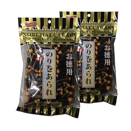 Shirakiku Japanese Nori Maki Arare Rice Crackers with Seaweed | Glutinous Rice, Soy Sauce, Wheat, and Seaweed | Crispy and Savory Cracker Snacks, Seaweed Flavor, 5 Oz - (Pack of 2) - Seaweed - 5 Ounce (Pack of 2)