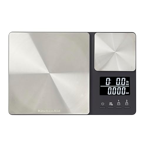 KitchenAid KQ909 Dual Platform Digital Kitchen and Food Scale, 11 pound capacity and Precision 16oz capacity, Black with Stainless Steel - Black