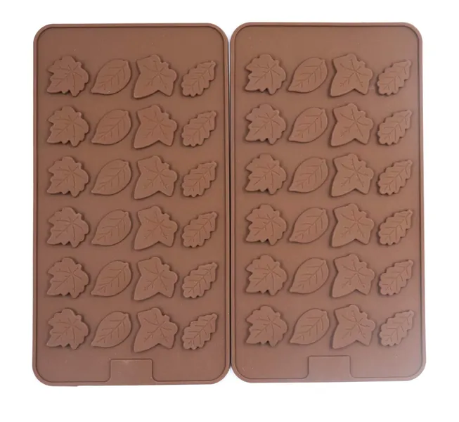Sowaka 2 Pcs Leaf Shape Chocolate Mold 24 Cavity Brown Silicone Soft Mold for leave Baking Candy Muffin - 