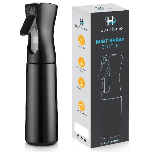 Hula Home Continuous Spray Bottle (10.1oz/300ml) Empty Ultra Fine Plastic Water Mist Sprayer – For Hairstyling, Cleaning, Salons, Plants, Essential Oil Scents & More - Black - Black - 300ml