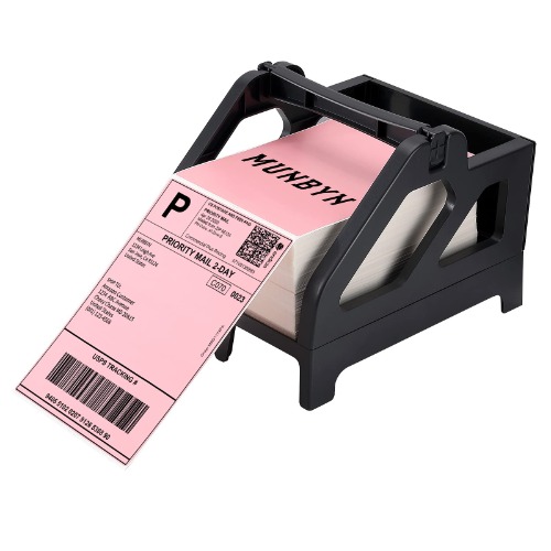 MUNBYN Label Holder for Rolls and Fan-Fold Labels, Shipping Label Roll Holder for Desktop Label Printer Shipping Supplies