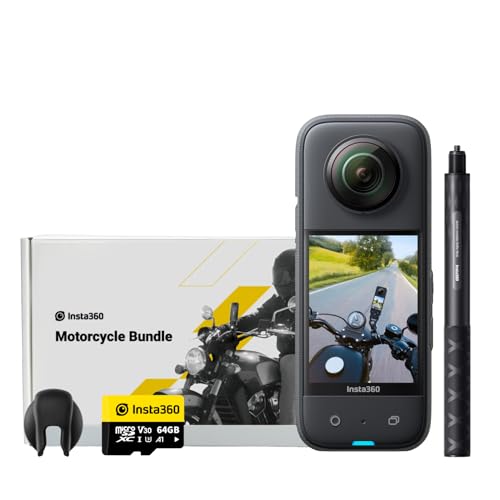 Insta360 X3 Motorcycle Kit (New Version) - Waterproof 360 Action Camera with 1/2" 48MP Sensors, 5.7K 360 Active HDR Video, 72MP 360 Photo, 4K Single-Lens, 60fps Me Mode, Stabilization - Motorcycle Kit (With ALL-NEW Carbon Fiber Selfie Stick)