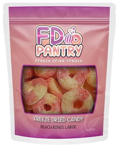 Freeze Dried Peach Rings Candy - Crunchy & Sweet, Large 7 oz Resealable Bag for Freshness, Gift & Snack - Large bag Freeze-Dried Gummy Candies - Peach Rings