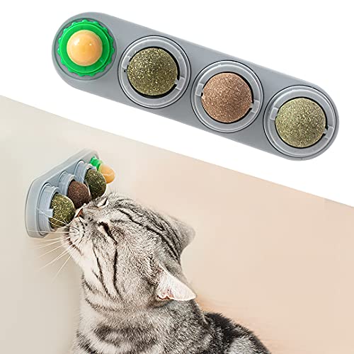 Potaroma 4 Catnip Silvervine Ball Toys, Extra Cat Energy Ball, Edible Cats Lick Kitten Chew, Teeth Cleaning Dental Wall Treats, Concentrated Flavor for All Breeds - Board