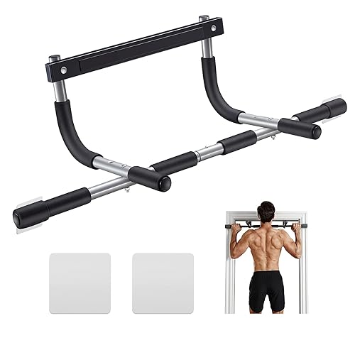 Ally Peaks Pull Up Bar for Doorway | Thickened Steel Max Limit 440 lbs Upper Body Fitness Workout Bar| Multi-Grip Strength for Doorway | Indoor Chin-Up Bar Fitness Trainer for Home Gym Portable - silver2