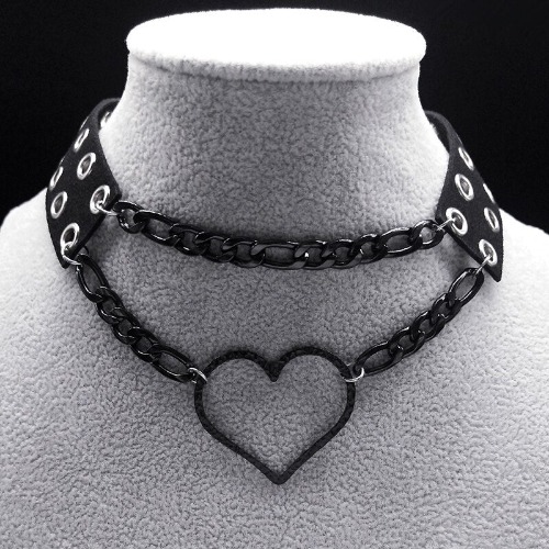 Black Heart' Chain Faux Leather Choker