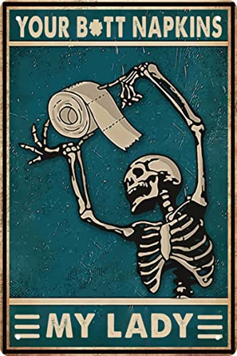 Funny Skull Bathroom Wall Art Decor Metal Tin Sign Retro Medieval Themed Home Room Rustic Toilets Vintage Posters Skull Enthusiast Novelty Gifts My Lady Weird Decor 8x12 in - Skull A