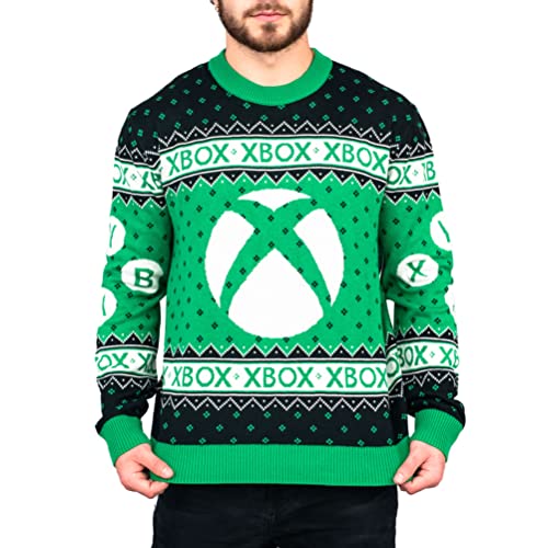 Ripple Junction Adult Unisex X-Box System Gaming Big X Logo Holiday Ugly Christmas Sweater - Large - Green