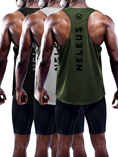 NELEUS Men's 3 Pack Dry Fit Y-Back Muscle Tank Top - Small 5031 3 Pack: Black,grey,navy Blue