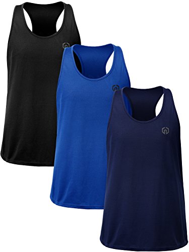 NELEUS Men's 3 Pack Dry Fit Y-Back Muscle Tank Top - Large - 5031# 3 Pack: Black,blue,navy