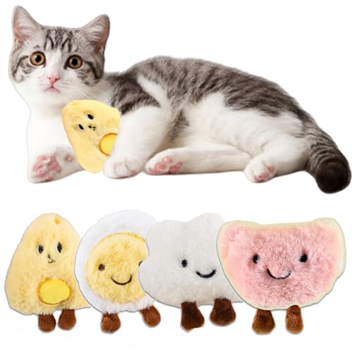 Petinstinct 4 Pack Catnip Toys, Crinkle Plush Cat Toys for Indoor Cats, Soft Stuffed Kitten Chew Toys, Cute and Durable Cat Kicker Toys for Kitten Exercise 4 Inches for All Breeds