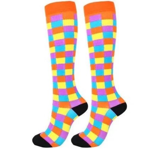 Colorful Checkered Pattern Knee High (Compression Socks) - L/XL