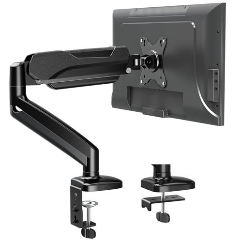 MOUNTUP Single Monitor Desk Mount, Adjustable Gas Spring Monitor Arm Support Max 32 Inch, 4.4-17.6lbs Screen, Computer Monitor Stand Holder with Clamp/Grommet Mounting Base, VESA Mount Bracket, Black - Black