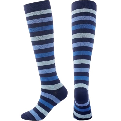 Dark Blue Striped Knee High (Compression Socks) - L/XL