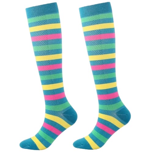 Teal Striped Knee High (Compression Socks) - L/XL