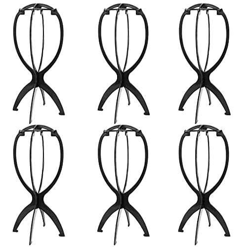 XINMEIFA 6 Pack Wig Stand Portable Wig Holder 14.2 Inches Wig Holder for Multiple Wigs (Black) - 6 Count (Pack of 1) - Black
